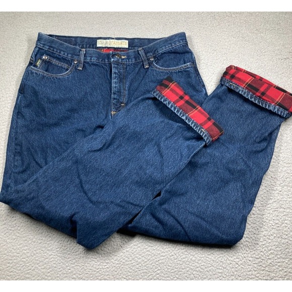 Cabela's Casuals Denim - Cabela's Casuals Flannel Lined Jeans Women 14 Long Blue Denim Plaid Insulated